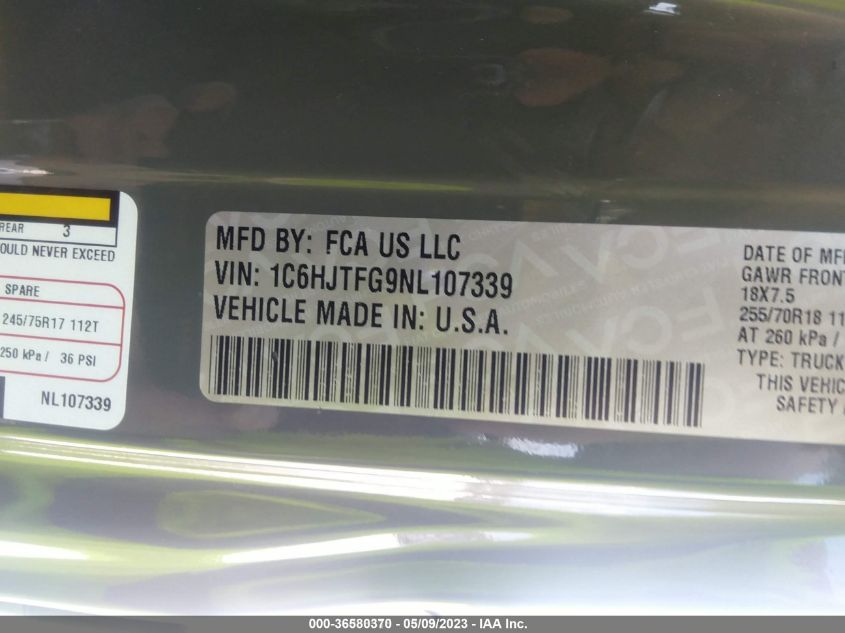 2022 JEEP GLADIATOR OVERLAND - 1C6HJTFG9NL107339