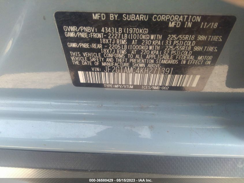 2019 SUBARU CROSSTREK LIMITED - JF2GTAMC4KH271391