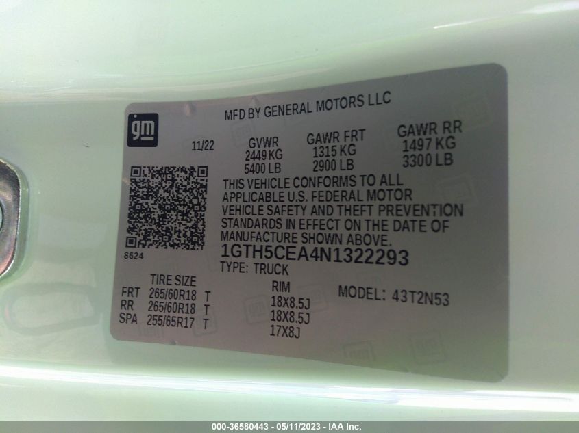 2022 GMC CANYON 2WD ELEVATION - 1GTH5CEA4N1322293