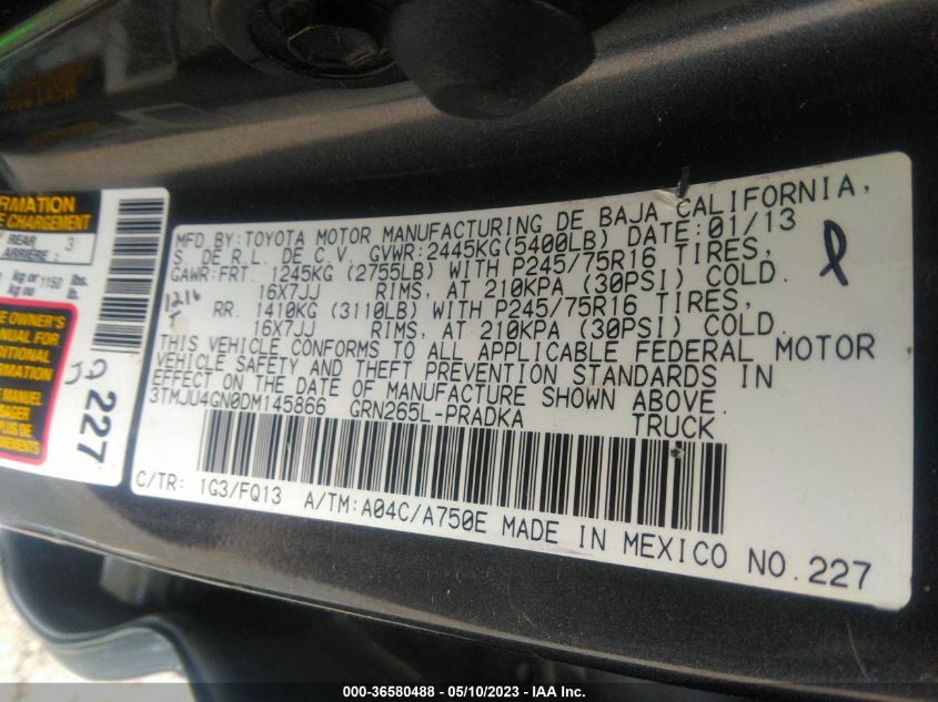 2013 TOYOTA TACOMA PRERUNNER - 3TMJU4GN0DM145866