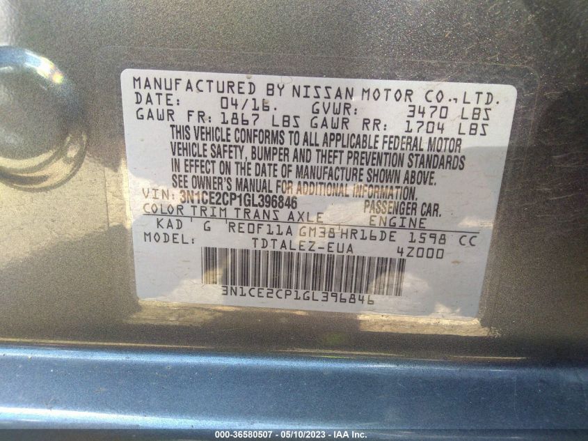 2016 NISSAN VERSA NOTE SL - 3N1CE2CP1GL396846