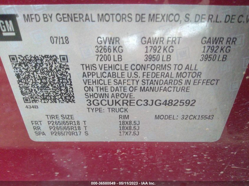 2018 CHEVROLET SILVERADO 1500 LT - 3GCUKREC3JG482592