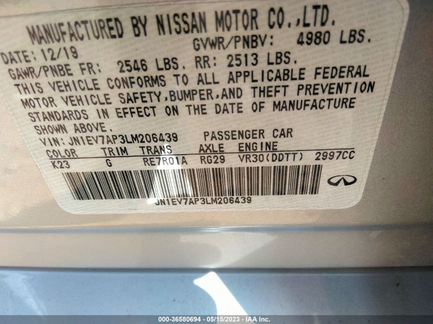 2020 INFINITI Q50 3.0T LUXE - JN1EV7AP3LM206439