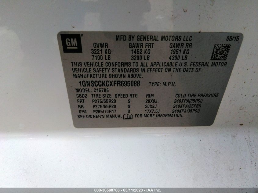 2015 CHEVROLET TAHOE LTZ - 1GNSCCKCXFR695088