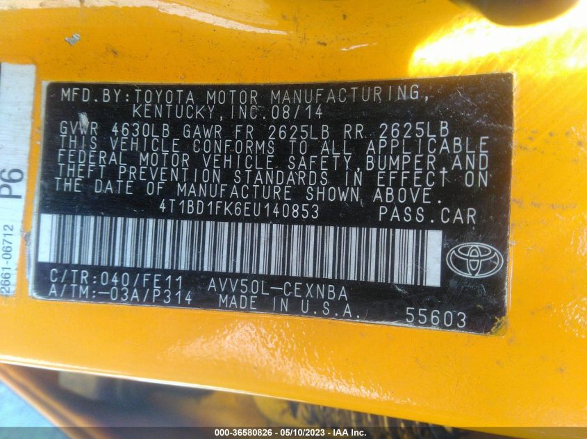 2014 TOYOTA CAMRY HYBRID LE/XLE/SE LIMITED EDITION - 4T1BD1FK6EU140853