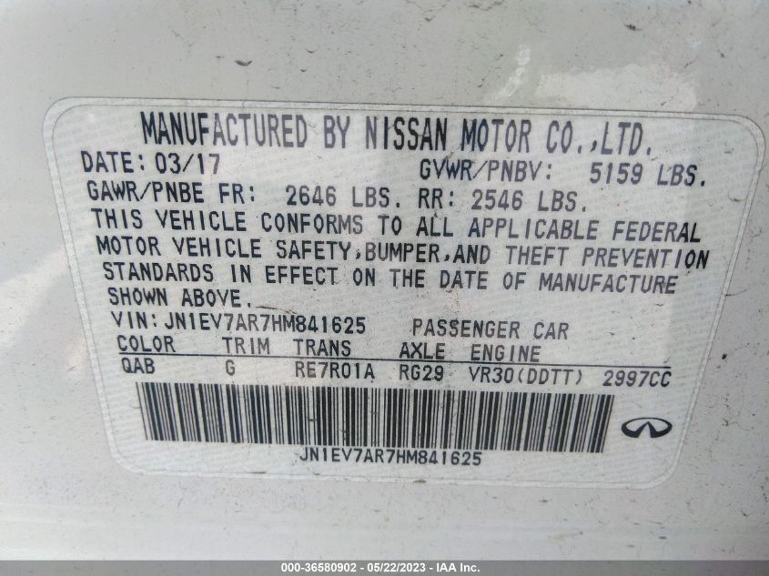 2017 INFINITI Q50 3.0T SPORT - JN1EV7AR7HM841625