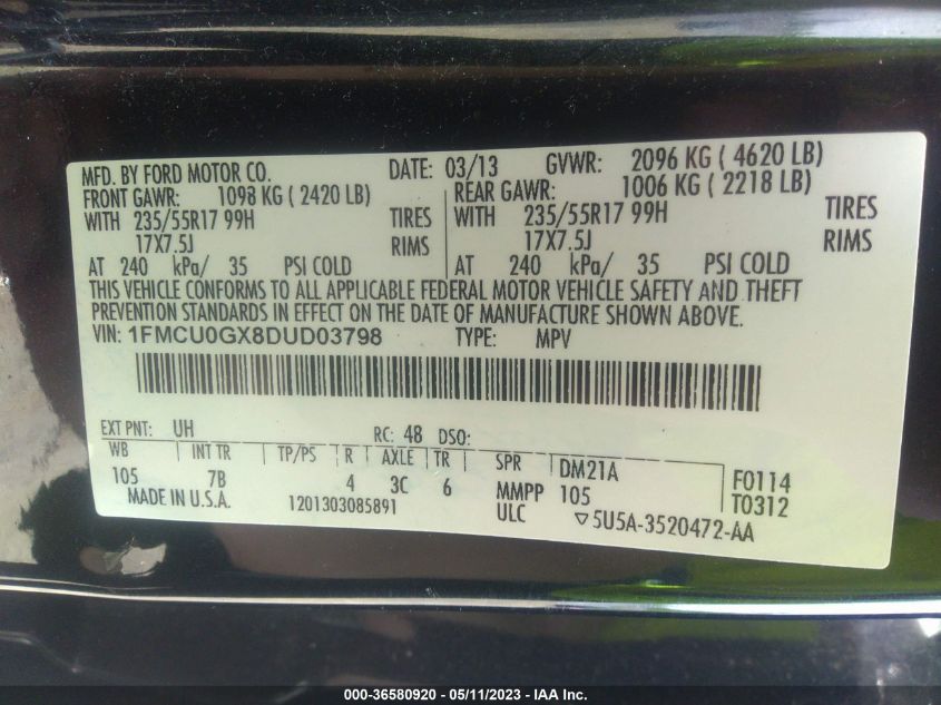 2013 FORD ESCAPE SE - 1FMCU0GX8DUD03798