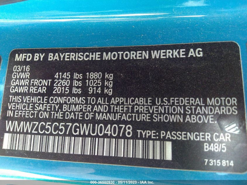 2016 MINI COOPER COUNTRYMAN S - WMWZC5C57GWU04078