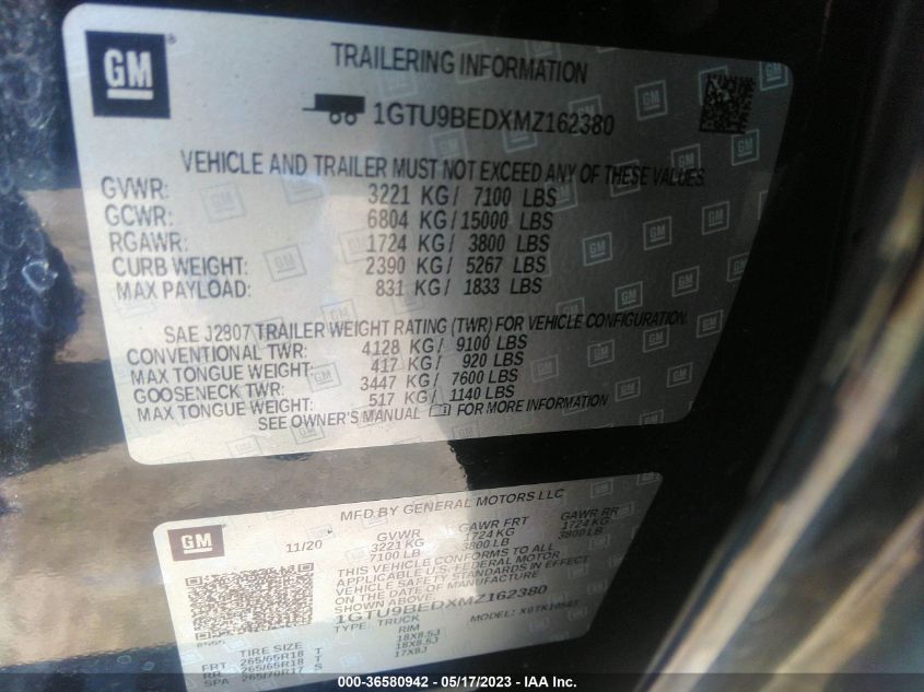 2021 GMC SIERRA 1500 SLE - 1GTU9BEDXMZ162380
