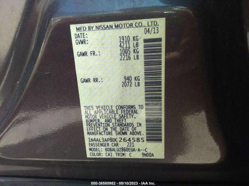 2013 NISSAN ALTIMA 2.5 SV - 1N4AL3AP8DC264585