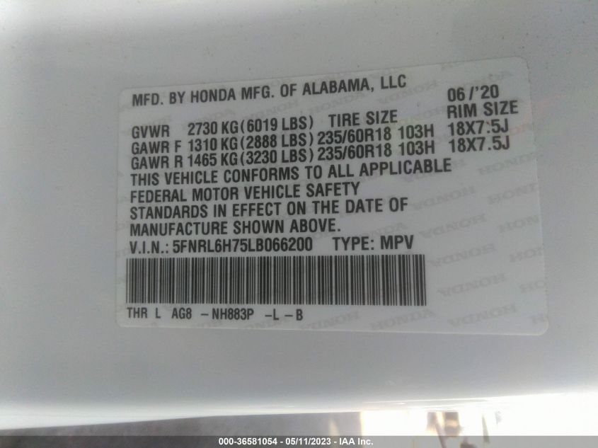 2020 HONDA ODYSSEY EX-L - 5FNRL6H75LB066200