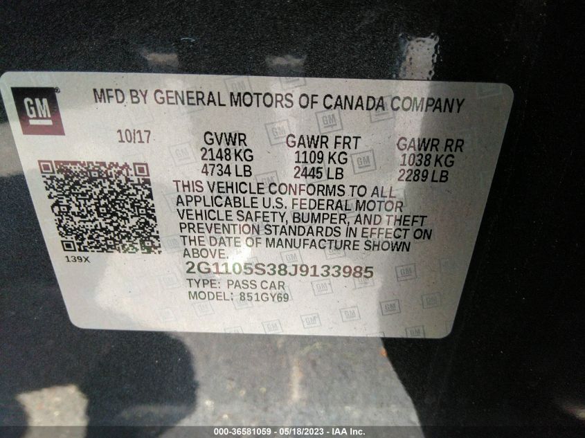 2018 CHEVROLET IMPALA LT - 2G1105S38J9133985