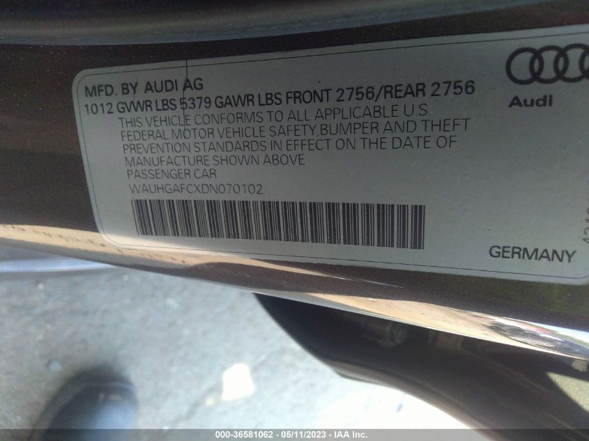 2013 AUDI A6 3.0T PRESTIGE - WAUHGAFCXDN070102