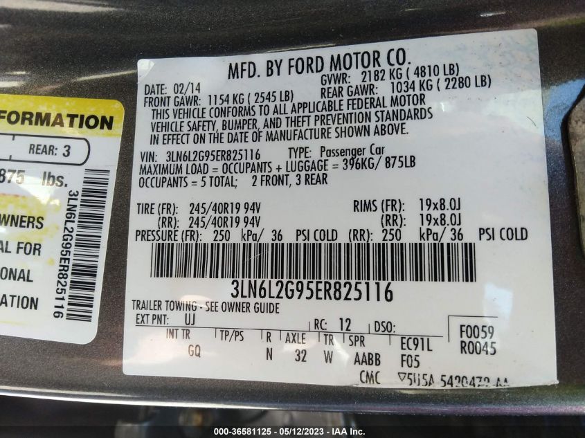 2014 LINCOLN MKZ - 3LN6L2G95ER825116