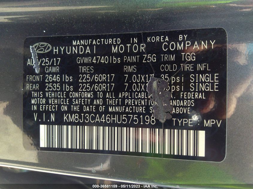 2017 HYUNDAI TUCSON SE - KM8J3CA46HU575198