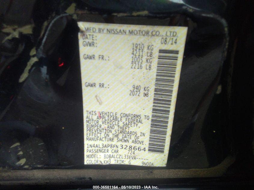 2015 NISSAN ALTIMA 2.5 S - 1N4AL3AP8FN328664