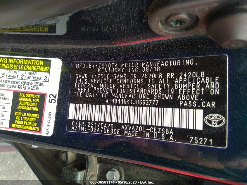 2018 TOYOTA CAMRY SE - 4T1B11HK1JU663777