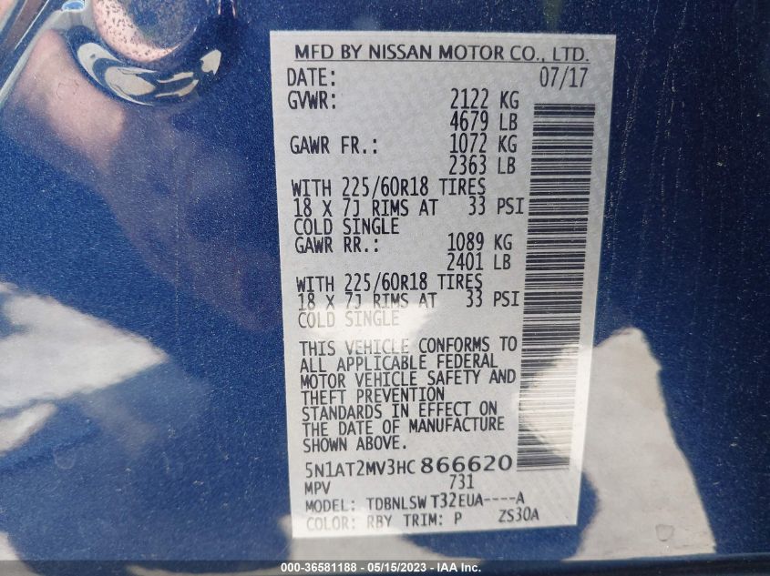 2017 NISSAN ROGUE SL - 5N1AT2MV3HC866620
