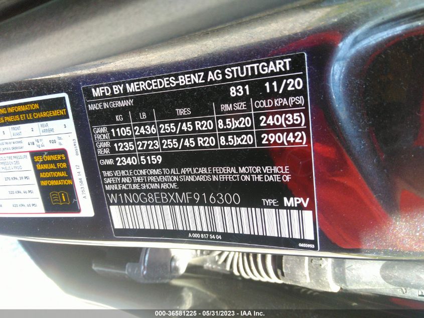 2021 MERCEDES-BENZ GLC GLC 300 - W1N0G8EBXMF916300