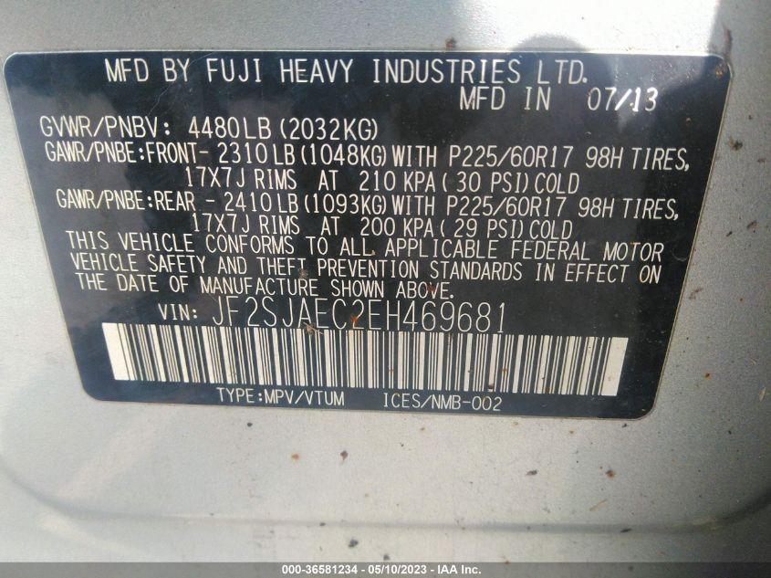 2014 SUBARU FORESTER 2.5I PREMIUM - JF2SJAEC2EH469681