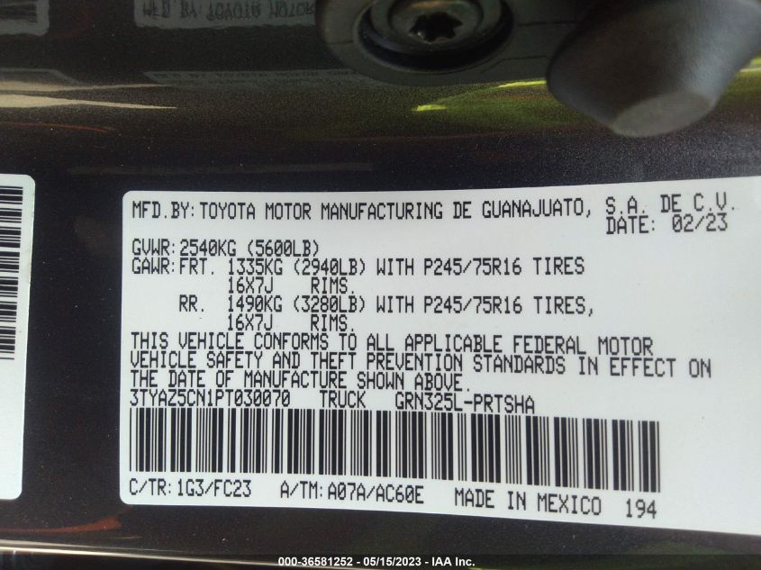 2023 TOYOTA TACOMA 2WD SR5/TRD SPORT - 3TYAZ5CN1PT030070
