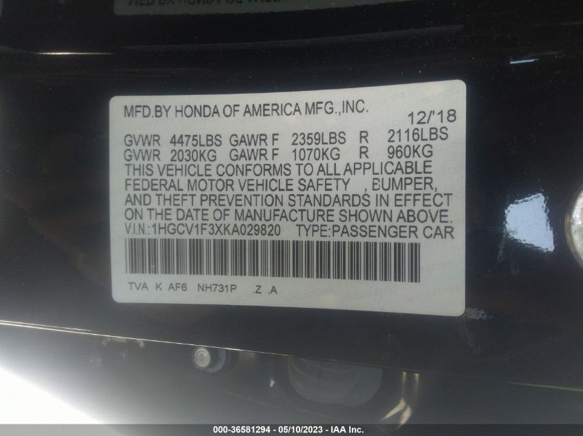 2019 HONDA ACCORD SEDAN SPORT 1.5T - 1HGCV1F3XKA029820
