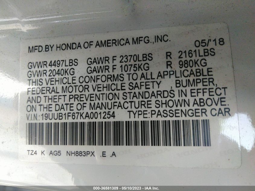 2019 ACURA TLX W/A-SPEC PKG - 19UUB1F67KA001254