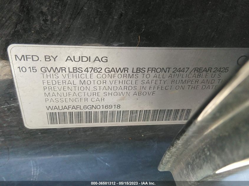2016 AUDI A4 PREMIUM - WAUAFAFL6GN016918
