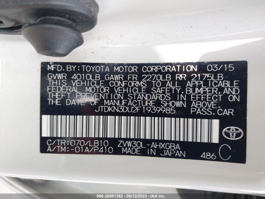 2015 TOYOTA PRIUS FOUR - JTDKN3DU2F1939985