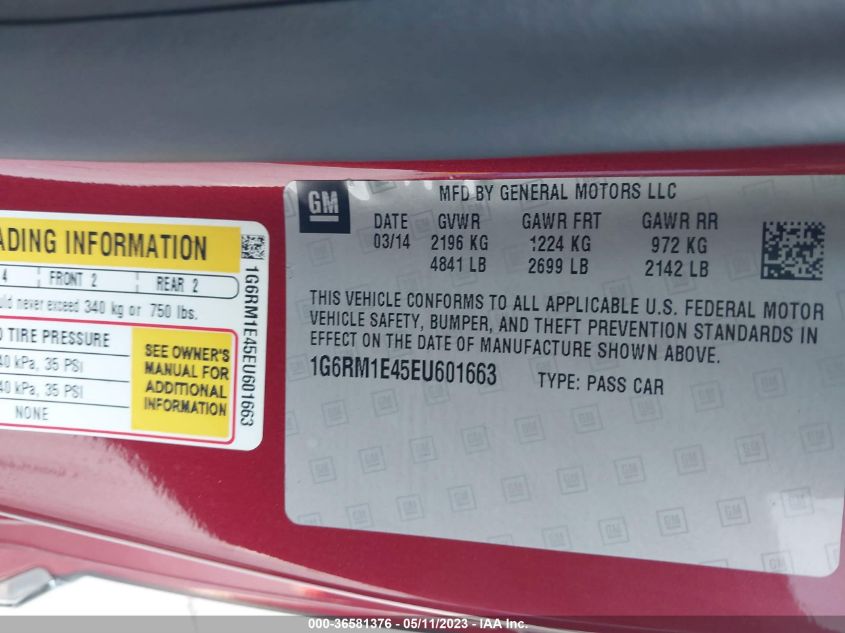 2014 CADILLAC ELR 1G6RM1E45EU601663