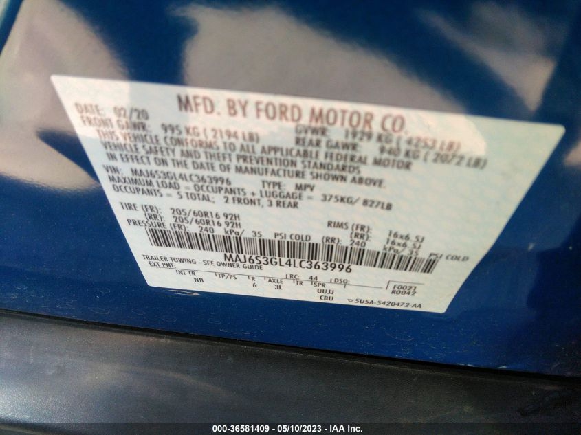 2020 FORD ECOSPORT SE - MAJ6S3GL4LC363996