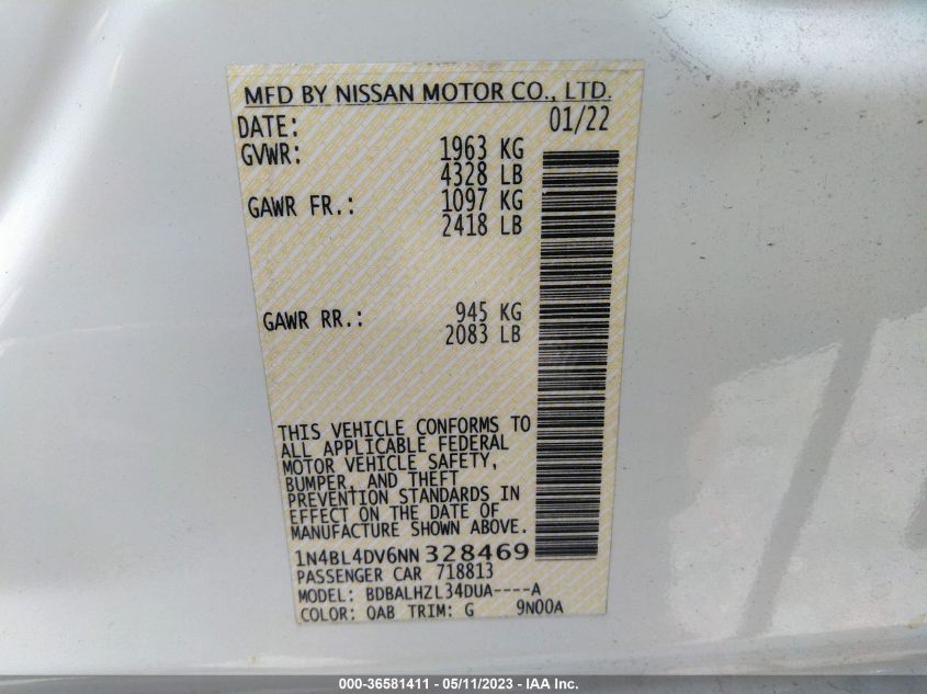 2022 NISSAN ALTIMA 2.5 SV - 1N4BL4DV6NN328469