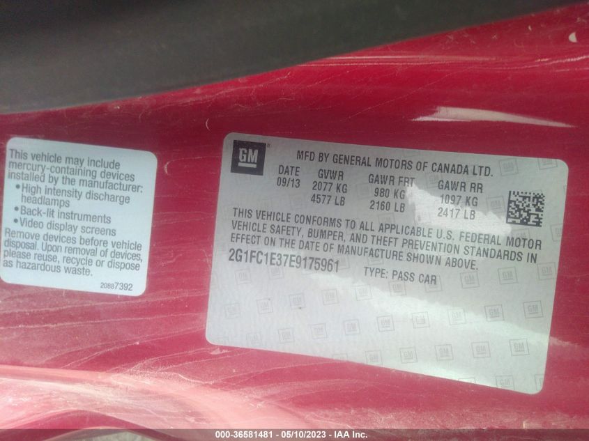 2014 CHEVROLET CAMARO LT - 2G1FC1E37E9175961