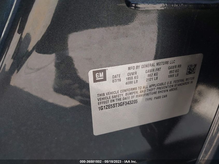 2016 CHEVROLET MALIBU LT - 1G1ZE5ST3GF343205