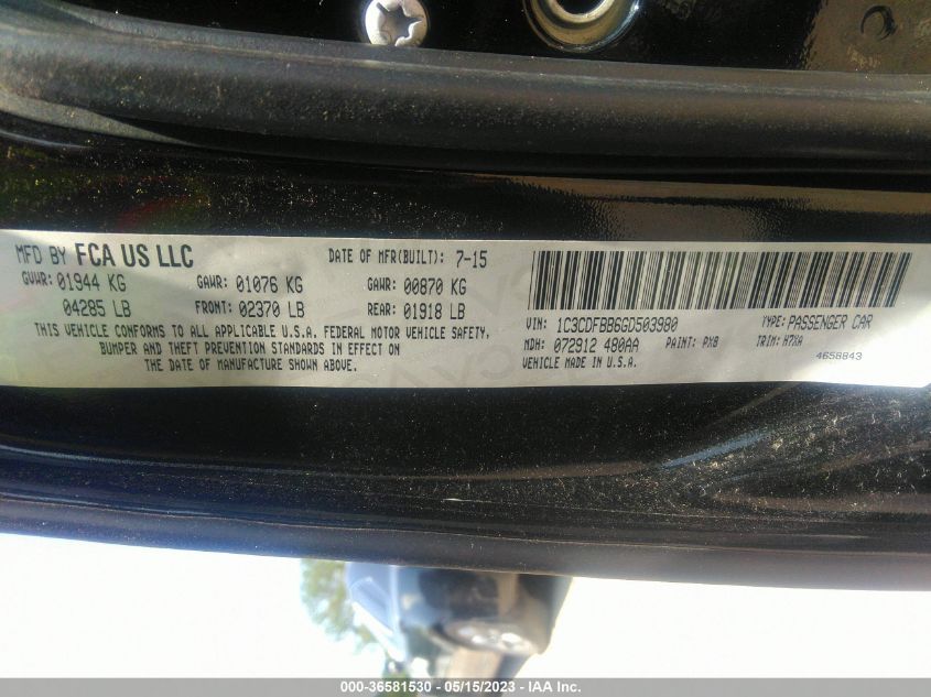 2016 DODGE DART SXT - 1C3CDFBB6GD503980