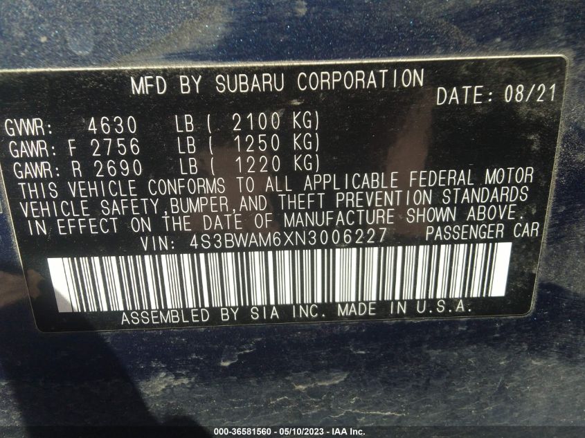2022 SUBARU LEGACY LIMITED - 4S3BWAM6XN3006227