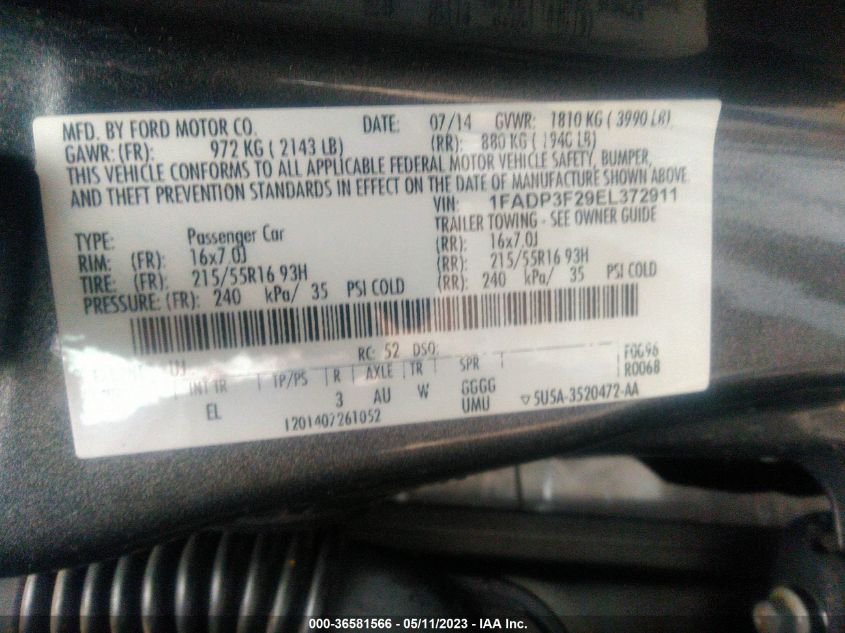 2014 FORD FOCUS SE - 1FADP3F29EL372911