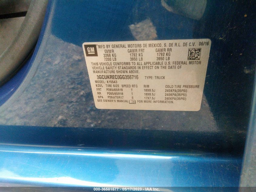 2016 CHEVROLET SILVERADO 1500 LT - 3GCUKREC0GG356716