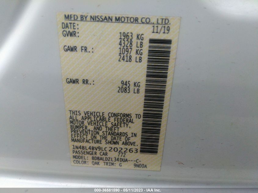 1N4BL4BV9LC202263 Nissan Altima 2.5 S 9