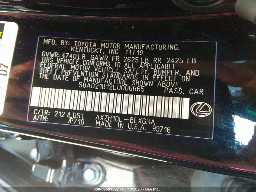 2020 LEXUS ES ES 300H - 58AD21B12LU006665