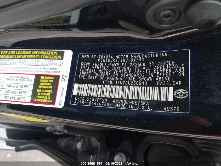 2013 TOYOTA CAMRY L/LE/SE/XLE - 4T1BF1FK7DU256913