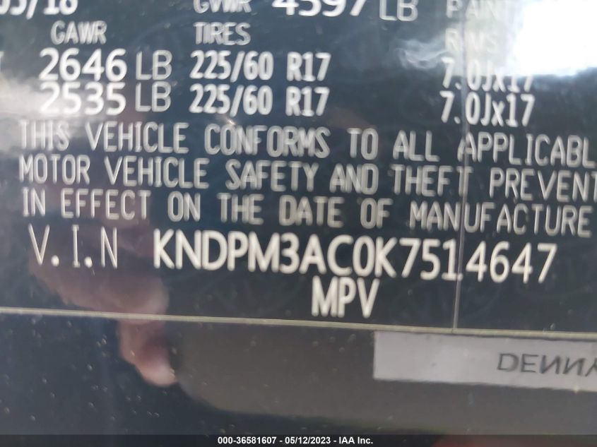 2019 KIA SPORTAGE LX - KNDPM3AC0K7514647