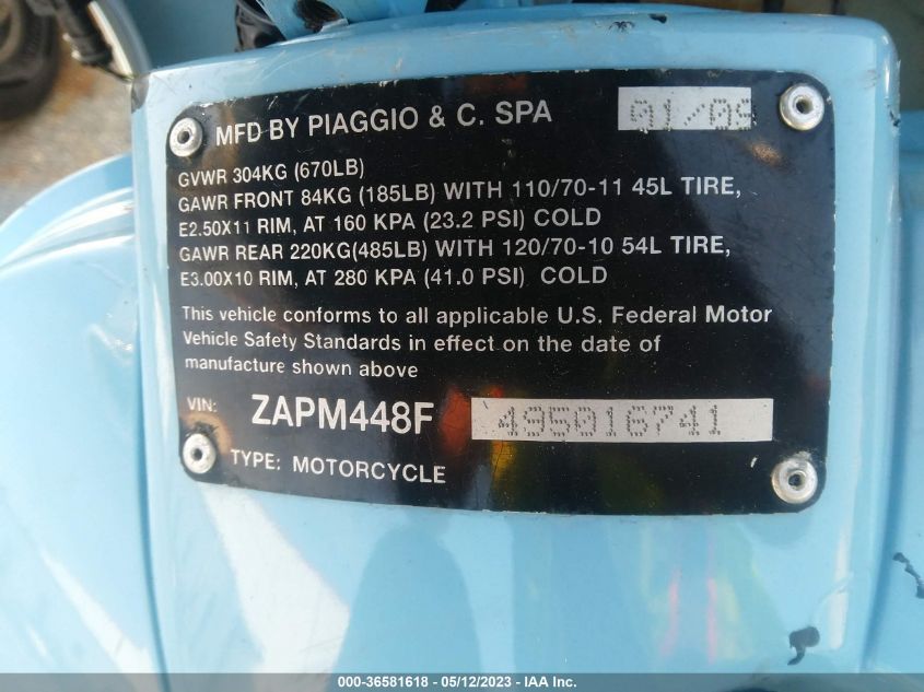 2009 VESPA LX 150 ZAPM448F495016741