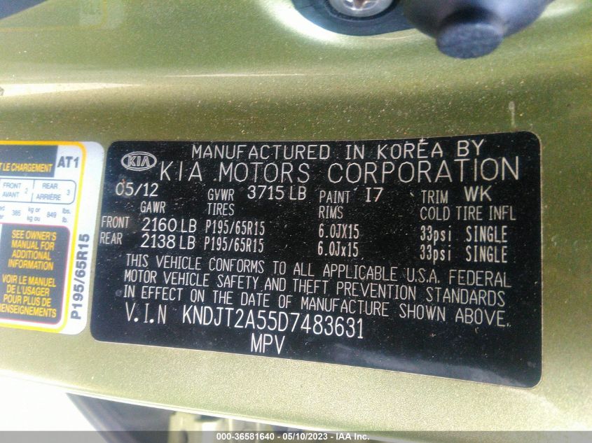 2013 KIA SOUL BASE - KNDJT2A55D7483631