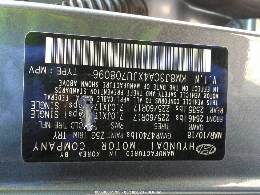 2018 HYUNDAI TUCSON SEL - KM8J3CA4XJU708096