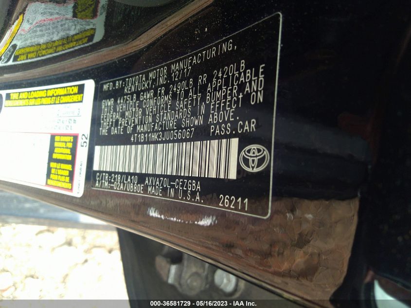 2018 TOYOTA CAMRY LE/SE/XLE/L - 4T1B11HK3JU056067