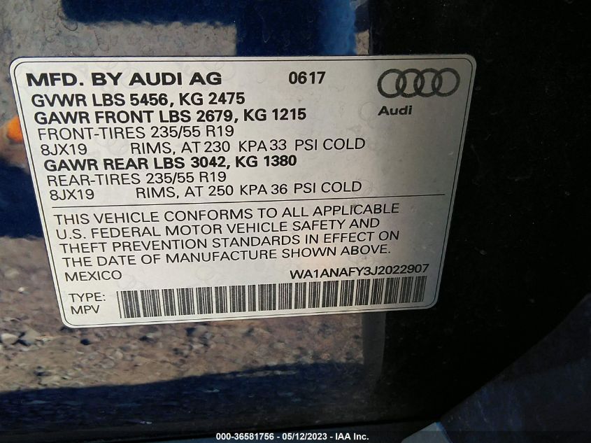 2018 AUDI Q5 PREMIUM/TECH PREMIUM - WA1ANAFY3J2022907
