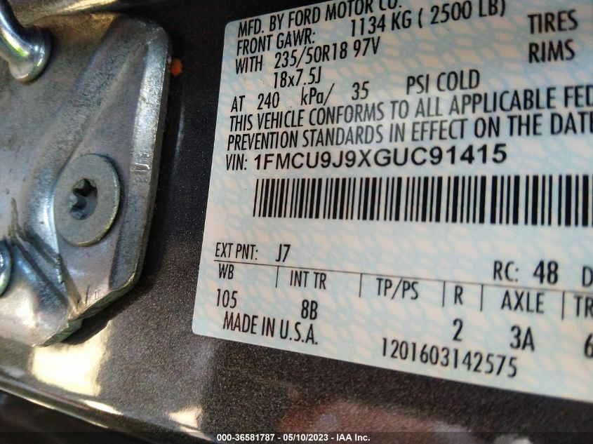 2016 FORD ESCAPE TITANIUM - 1FMCU9J9XGUC91415