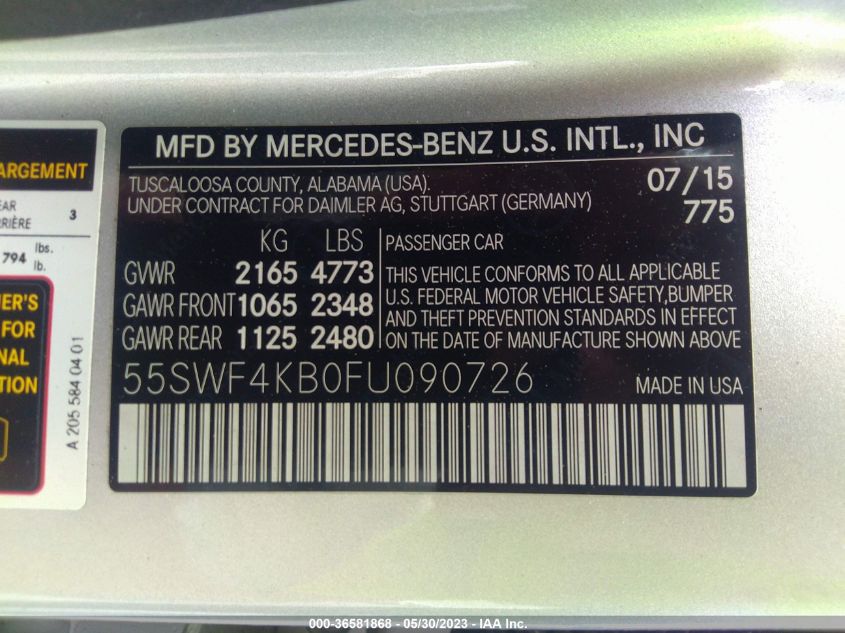 2015 MERCEDES-BENZ C-CLASS C 300 - 55SWF4KB0FU090726