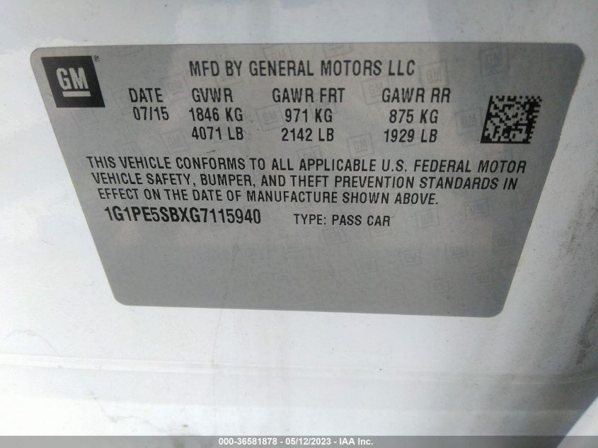 2016 CHEVROLET CRUZE LIMITED LT - 1G1PE5SBXG7115940